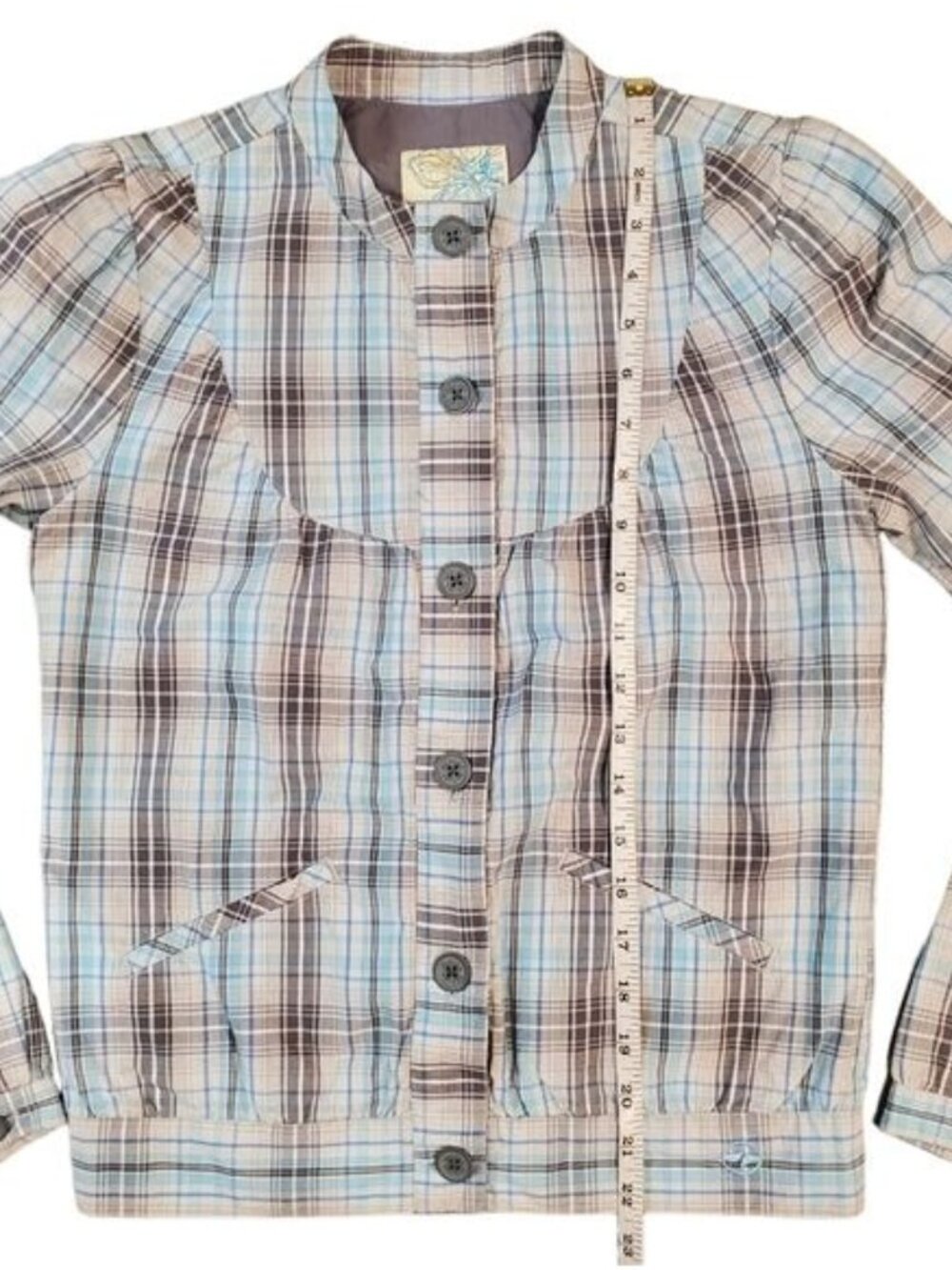 Split Women's Blue Plaid Print Jacket Size XSmall - Picture 7 of 12